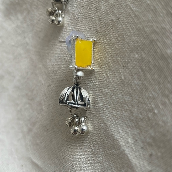 Traditional Royal Bling Bollywood Earrings With rectangular Yellow Stone. - Picture 10 of 11